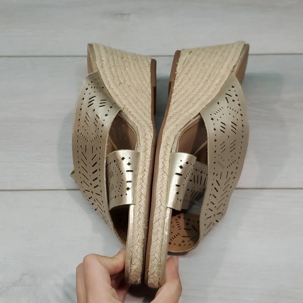 NEW Lucky Brand Womens Keela Leather Sandals Wedge Shoes sz 10M